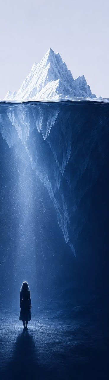 Una figura de pie en el fondo, bajo la superficie del agua